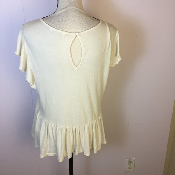 Lucky Brand Blouse Top Sz L Womans Ivory Cream Linen Knit Embroidered Lace Boho - Picture 2 of 16